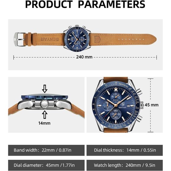 ⚡ Analog Quartz Chronograph 30M Waterproof Watch Elegant Gift for Men Business - Picture 8 of 8